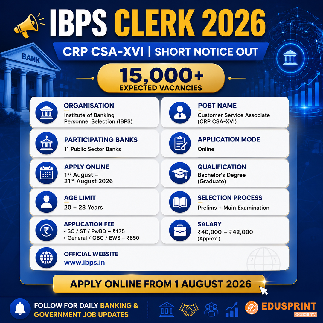 IBPS Clerk CSA Short Notice 2026 hero banner